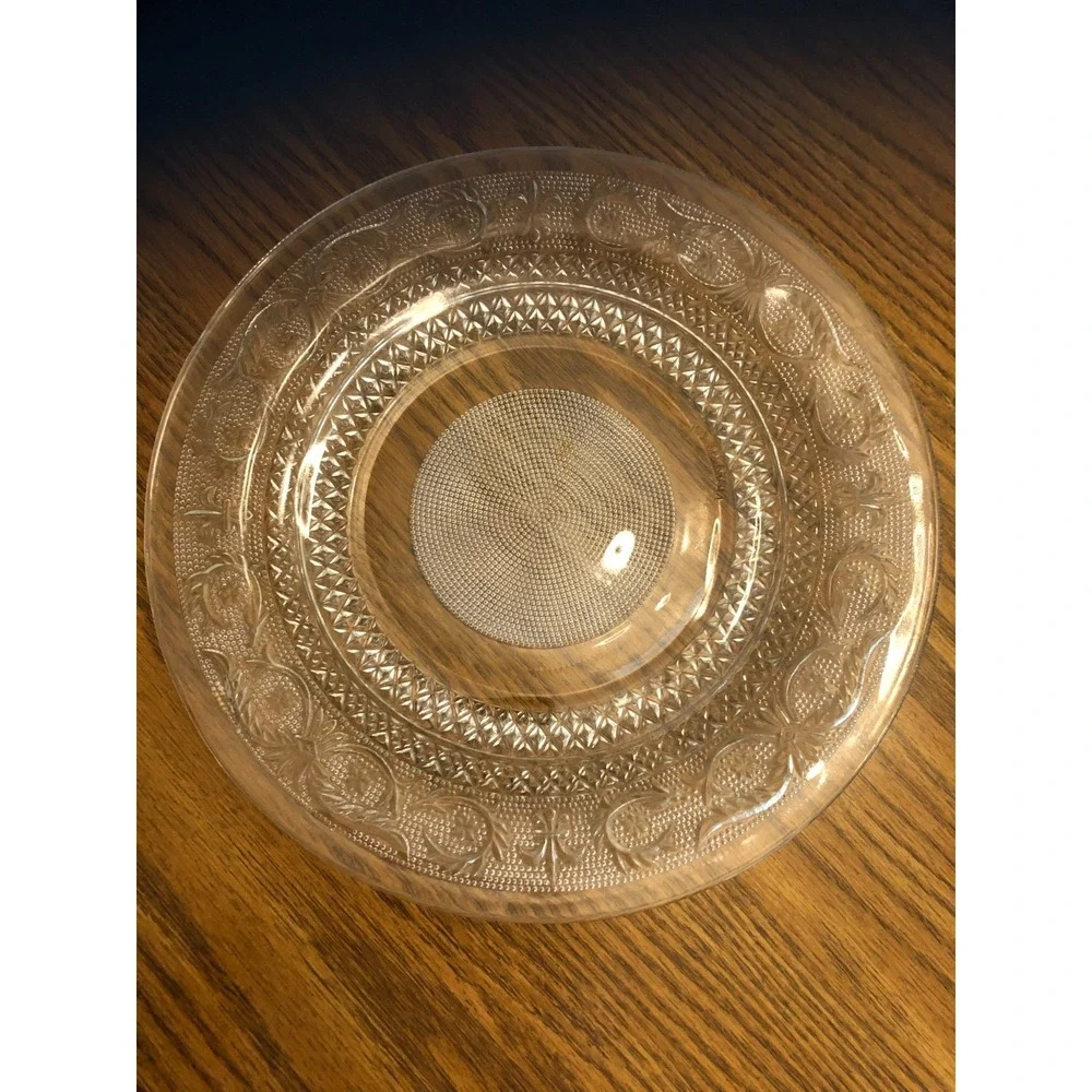 KIG MALAYSIA GLASS CLEAR FLEUR-DE-LIS PATTERN  3  DINNER PLATES 10